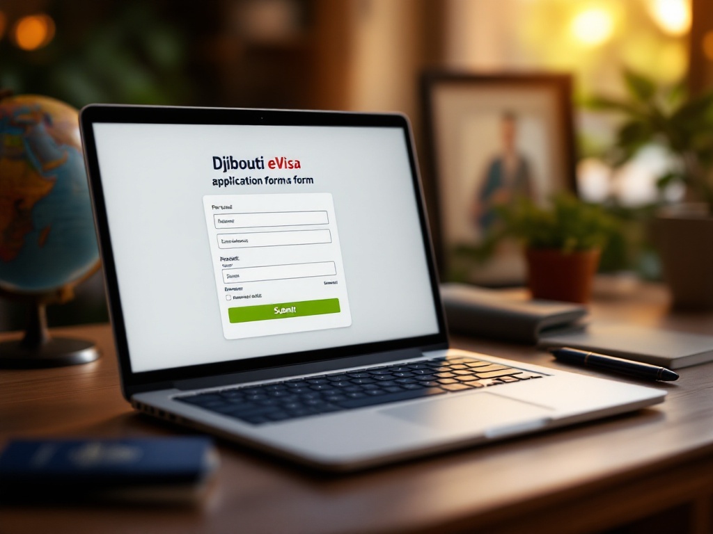 Djibouti eVisa application form on a laptop screen