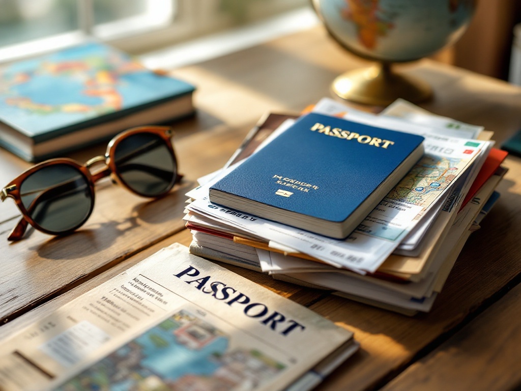 Stack of organized travel documents